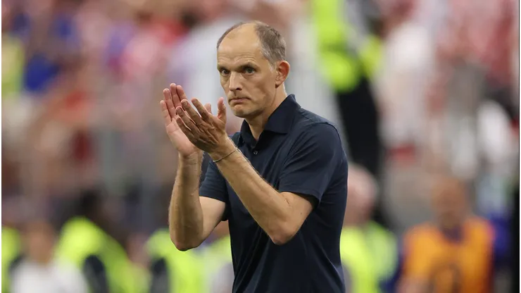 DALLAS, TEXAS - JUNE 17: Thomas Tuchel, Manager of England encourages his players from the touchline during the FIFA World Cup 2026 Group L match between England and Croatia at Dallas Stadium on June 17, 2026 in Dallas, Texas. (Photo by Michael Steele/Getty Images)