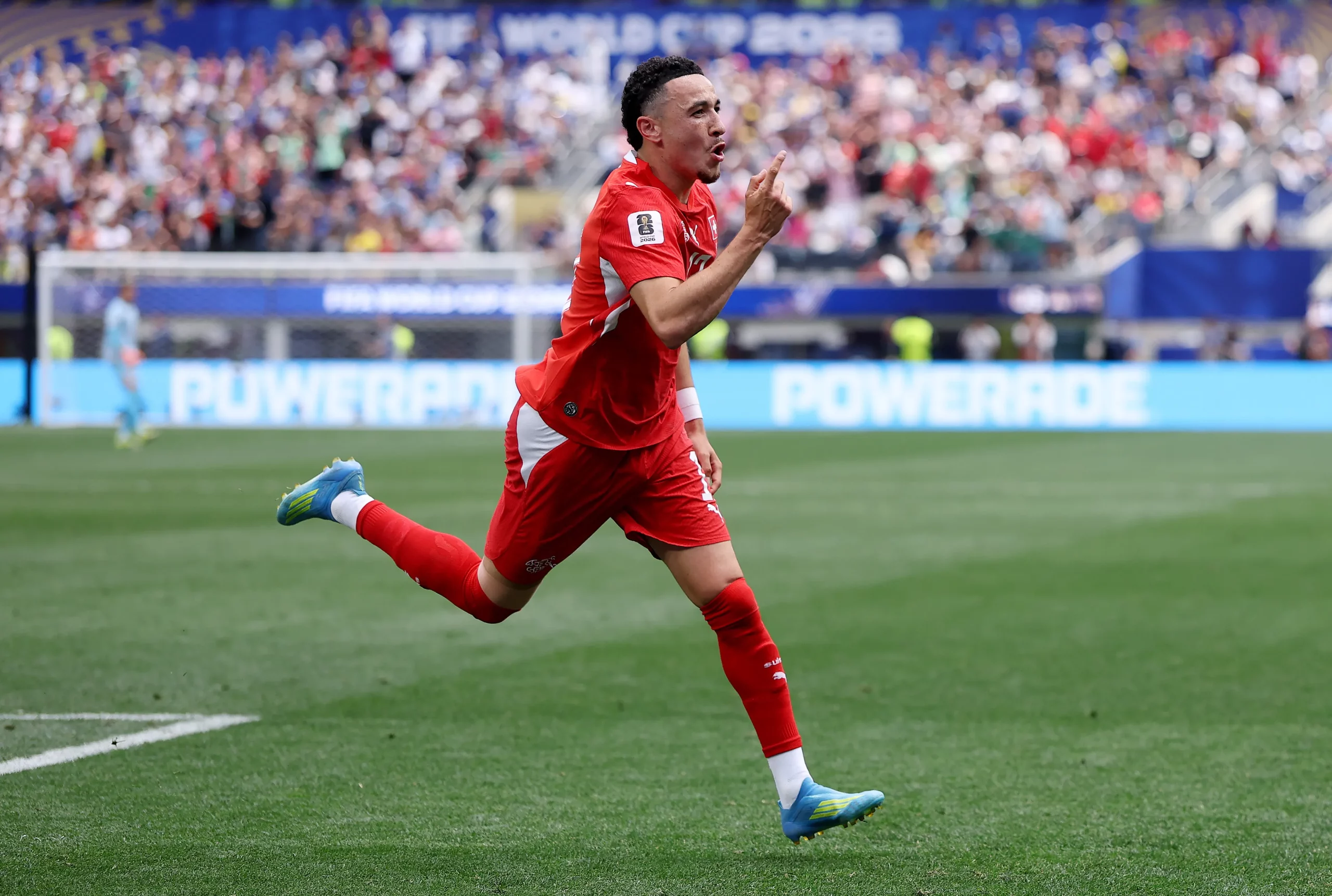 INGLEWOOD, CALIFORNIA – JUNE 18: Ruben Vargas #17 of Switzerland celebrates scoring his team’s second goal during the FIFA World Cup 2026 Group B match between Switzerland and Bosnia and Herzegovina at Los Angeles Stadium on June 18, 2026 in Inglewood, California. (Photo by Dean Mouhtaropoulos/Getty Images)