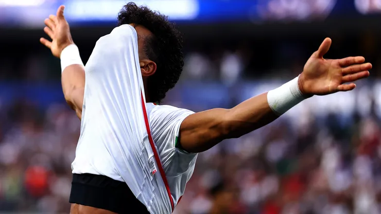 INGLEWOOD, CALIFORNIA - JUNE 15: Ramin Rezaeian of Iran celebrates scoring his teams second goal of the game during the FIFA World Cup 2026 Group G match between IR Iran and New Zealand at Los Angeles Stadium on June 15, 2026 in Inglewood, California. (Photo by Dean Mouhtaropoulos/Getty Images)