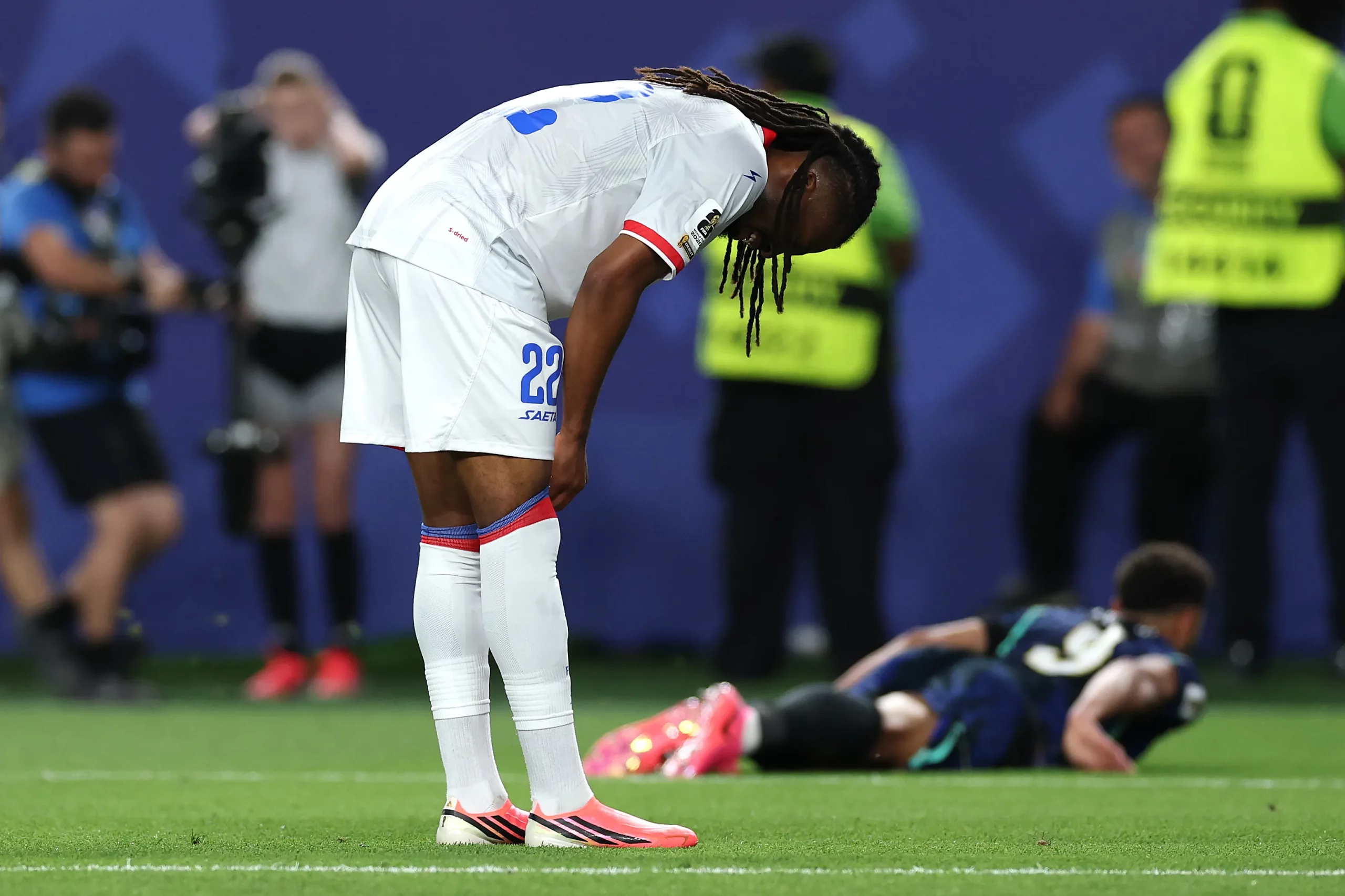 PHILADELPHIA, PENNSYLVANIA – JUNE 19: Jean-Kevin Duverne #22 of Haiti reacts during the FIFA World Cup 2026 Group C match between Brazil and Haiti at Philadelphia Stadium on June 19, 2026 in Philadelphia, Pennsylvania. (Photo by Al Bello/Getty Images)