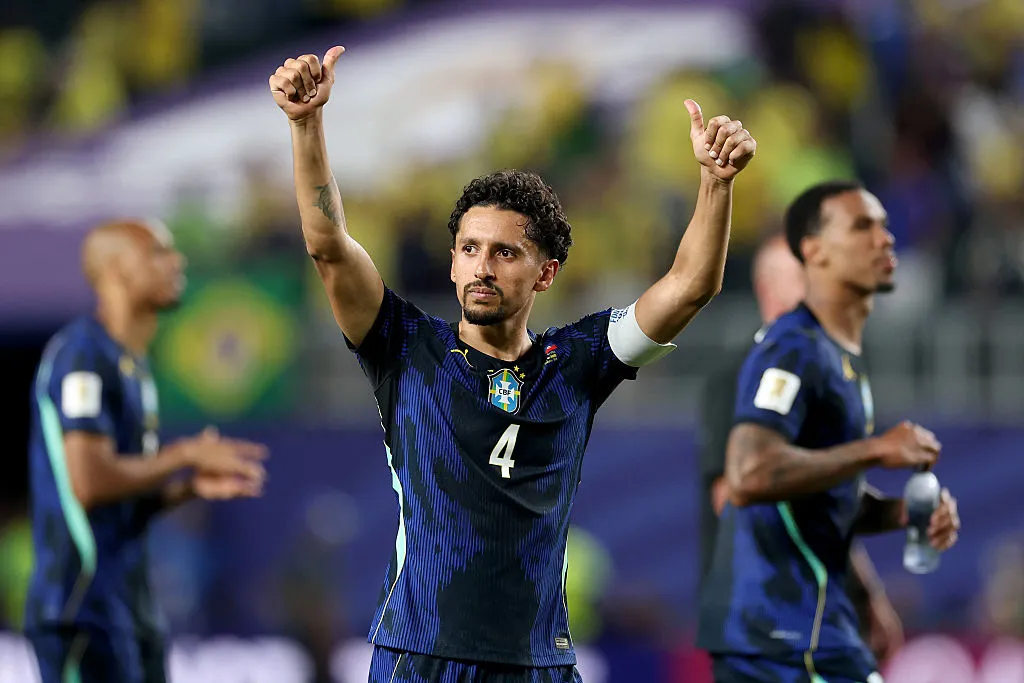 Marquinhos (#4), do Brasil, comemora após a vitória por 3 a 0 na partida do Grupo C da Copa do Mundo da FIFA 2026 entre Brasil e Haiti. (Photo by Darrian Traynor/Getty Images)