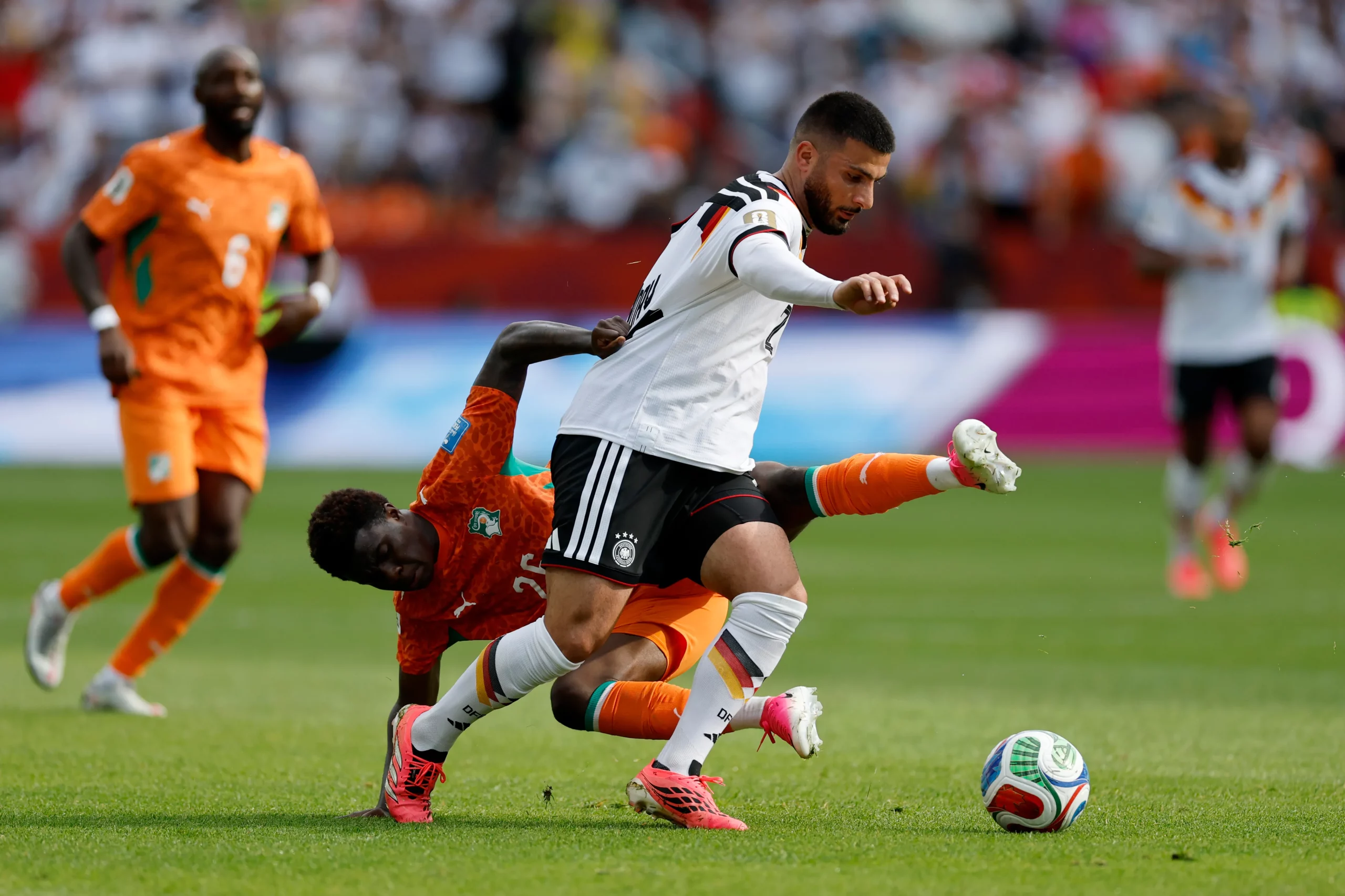 TORONTO, ONTARIO – JUNE 20: Deniz Undav #26 of Germany controls the ball against Christ Inao Oulai #26 of Cote d’Ivoire during the FIFA World Cup 2026 Group E match between Germany and Cote D’Ivoire at Toronto Stadium on June 20, 2026 in Toronto, Ontario. (Photo by Michael Reaves/Getty Images)