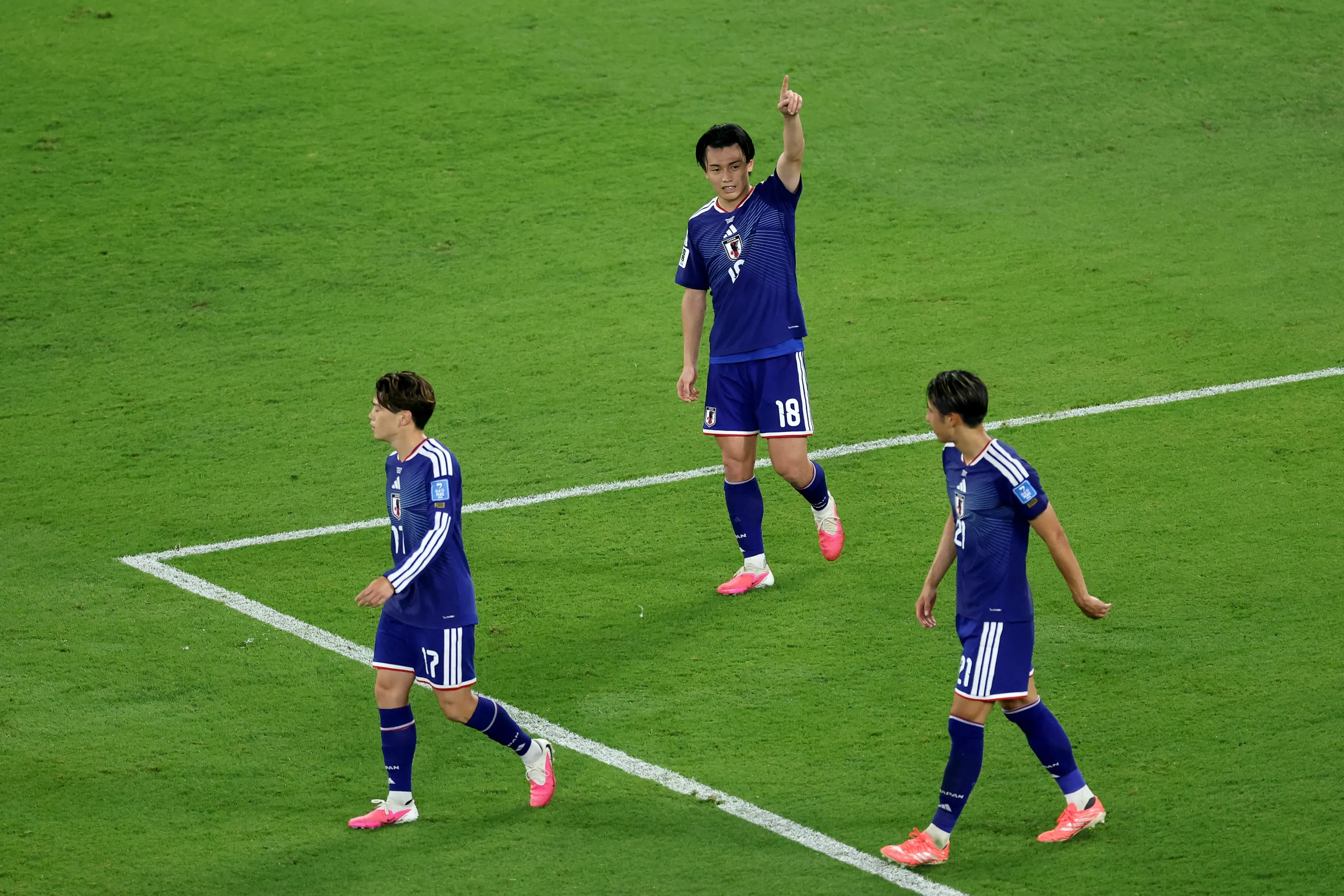 MONTERREY, MEXICO – JUNE 20: Ayase Ueda #18 of Japan celebrates scoring his team’s fourth goal during the FIFA World Cup 2026 Group F match between Tunisia and Japan at Monterrey Stadium on June 20, 2026 in Monterrey, Mexico. (Photo by Carl Recine/Getty Images)