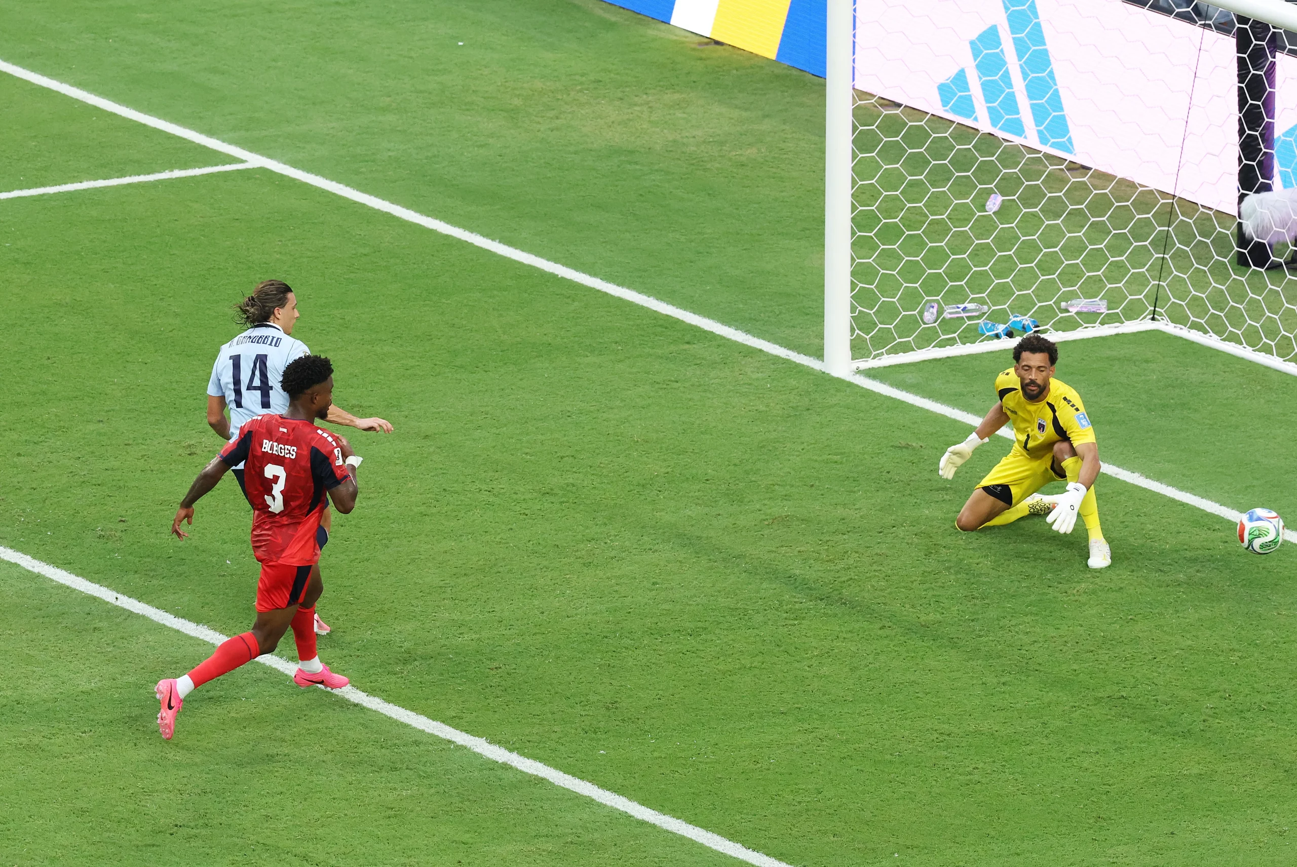 MIAMI GARDENS, FLORIDA – JUNE 21: Agustin Canobbio #14 of Uruguay scores his team’s second goal during the FIFA World Cup 2026 Group H match between Uruguay and Cabo Verde at Miami Stadium on June 21, 2026 in Miami Gardens, Florida. (Photo by Molly Darlington/Getty Images)