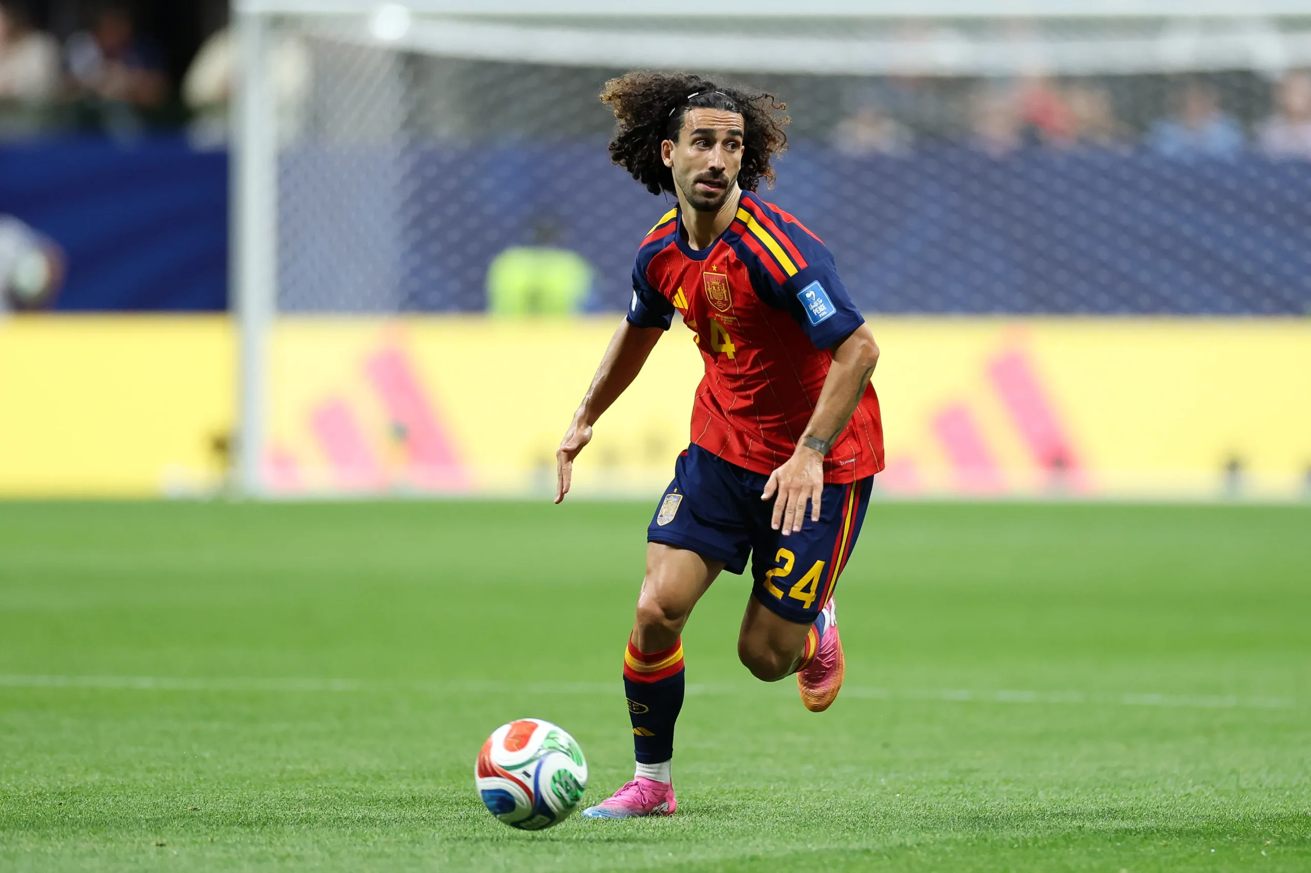 ATLANTA, GEORGIA – JUNE 21: Marc Cucurella #24 of Spain in action during the FIFA World Cup 2026 Group H match between Spain and Saudi Arabia at Atlanta Stadium on June 21, 2026 in Atlanta, Georgia. (Photo by Florencia Tan Jun/Getty Images)