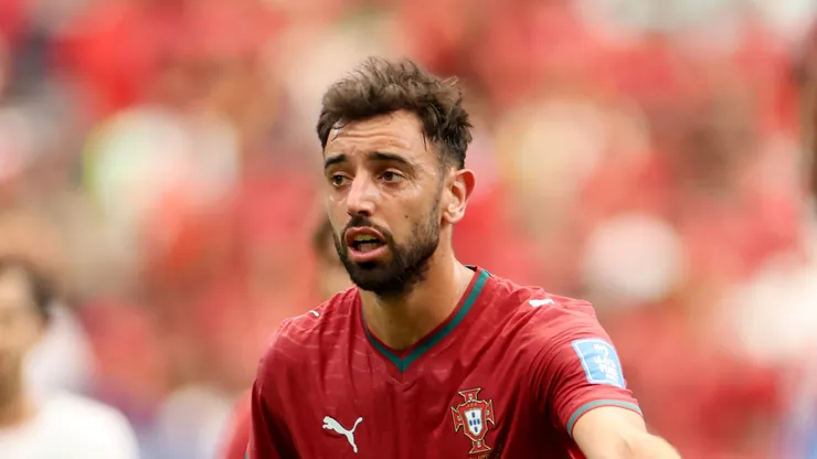 HOUSTON, TEXAS - JUNE 23: Bruno Fernandes #8 of Portugal reacts during the FIFA World Cup 2026 Group K match between Portugal and Uzbekistan at Houston Stadium on June 23, 2026 in Houston, Texas. (Photo by Charlotte Wilson/Getty Images)