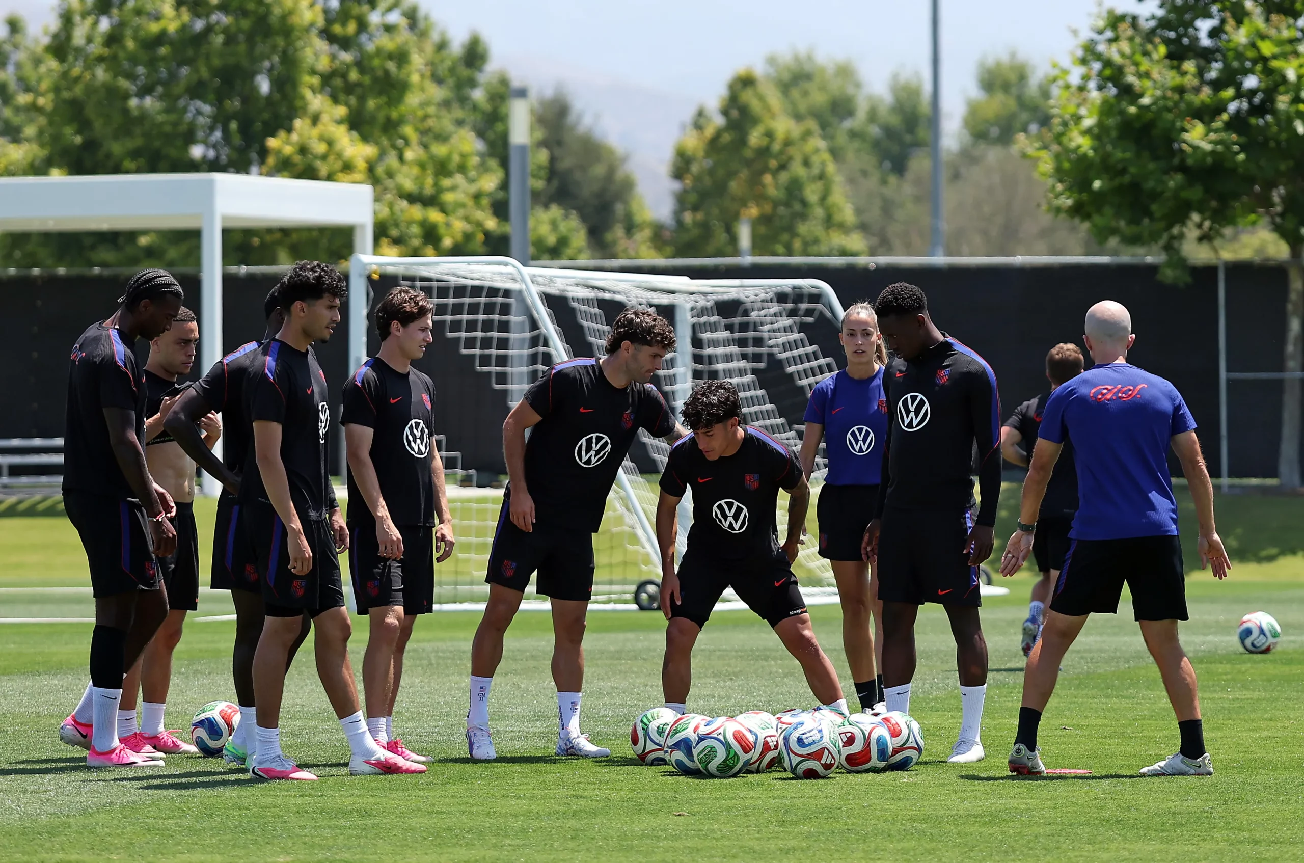 IRVINE, CALIFORNIA – JUNE 23: United States team members participate during a training session for the 2026 World Cup at Great Park Sports Complex on June 23, 2026 in Irvine, California. (Photo by Jamie Squire/Getty Images)