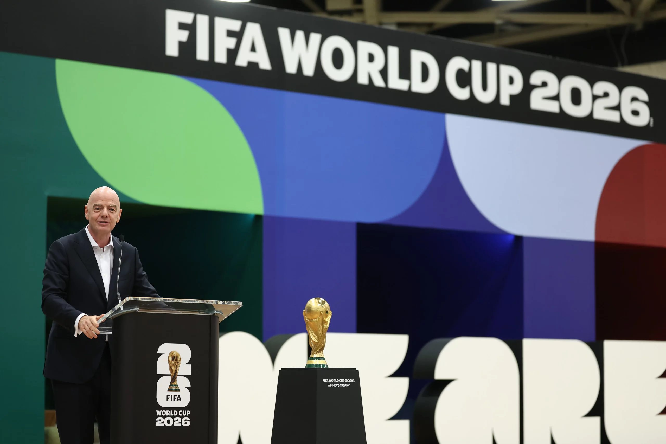 DALLAS, TEXAS – JUNE 01: FIFA President Gianni Infantino speaks during the FIFA World Cup 2026 International Broadcast Center Grand Opening ceremony on June 01, 2026 in Dallas, Texas. (Photo by Sam Hodde/Getty Images)