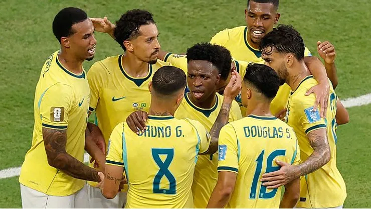 Seleção Brasileira comemorando um dos gols. Foto: Michael Reaves/Getty Images