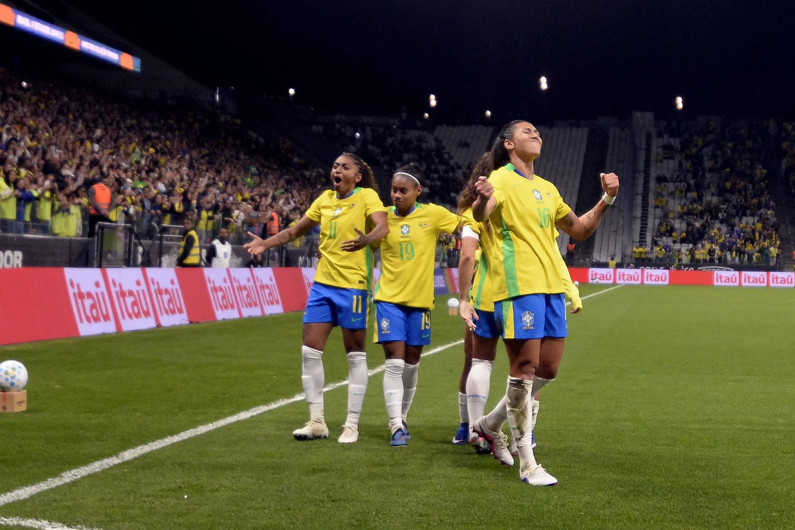 Seleção comemorando gol em amistoso contra os EUA. Foto: Alan Morici/AGIF