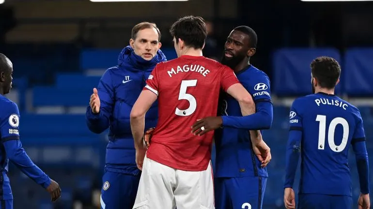 Tuchel e Maguire. Foto: Andy Rain - Pool/Getty Images