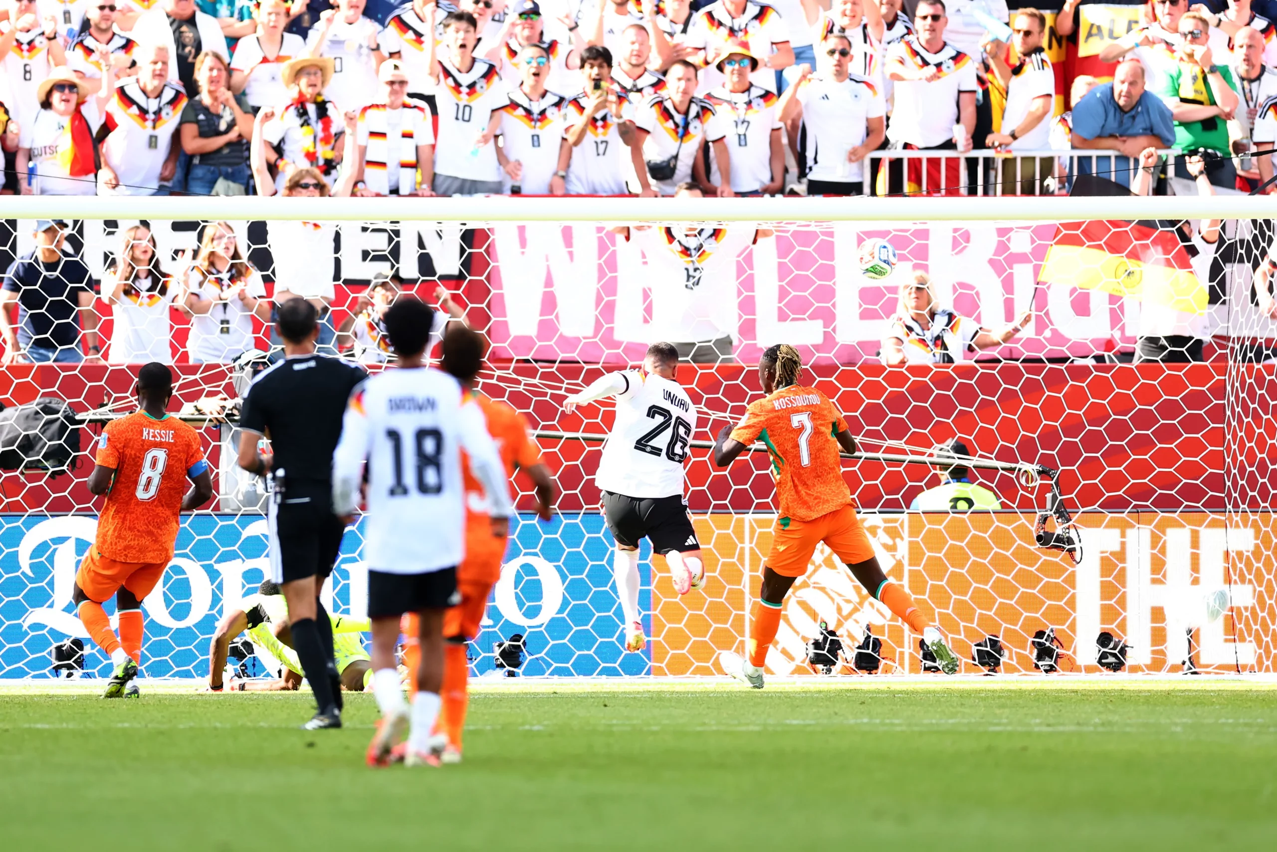 TORONTO, ONTARIO – JUNE 20: Deniz Undav #26 of Germany scores his team’s first goal during the FIFA World Cup 2026 Group E match between Germany and Cote D’Ivoire at Toronto Stadium on June 20, 2026 in Toronto, Ontario. (Photo by Robert Cianflone/Getty Images)