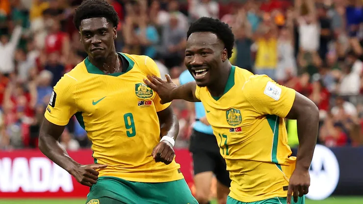 Irankunda (direita) marcou o primeiro gol da Austrália na Copa do Mundo de 2026 (Photo by Stu Forster)