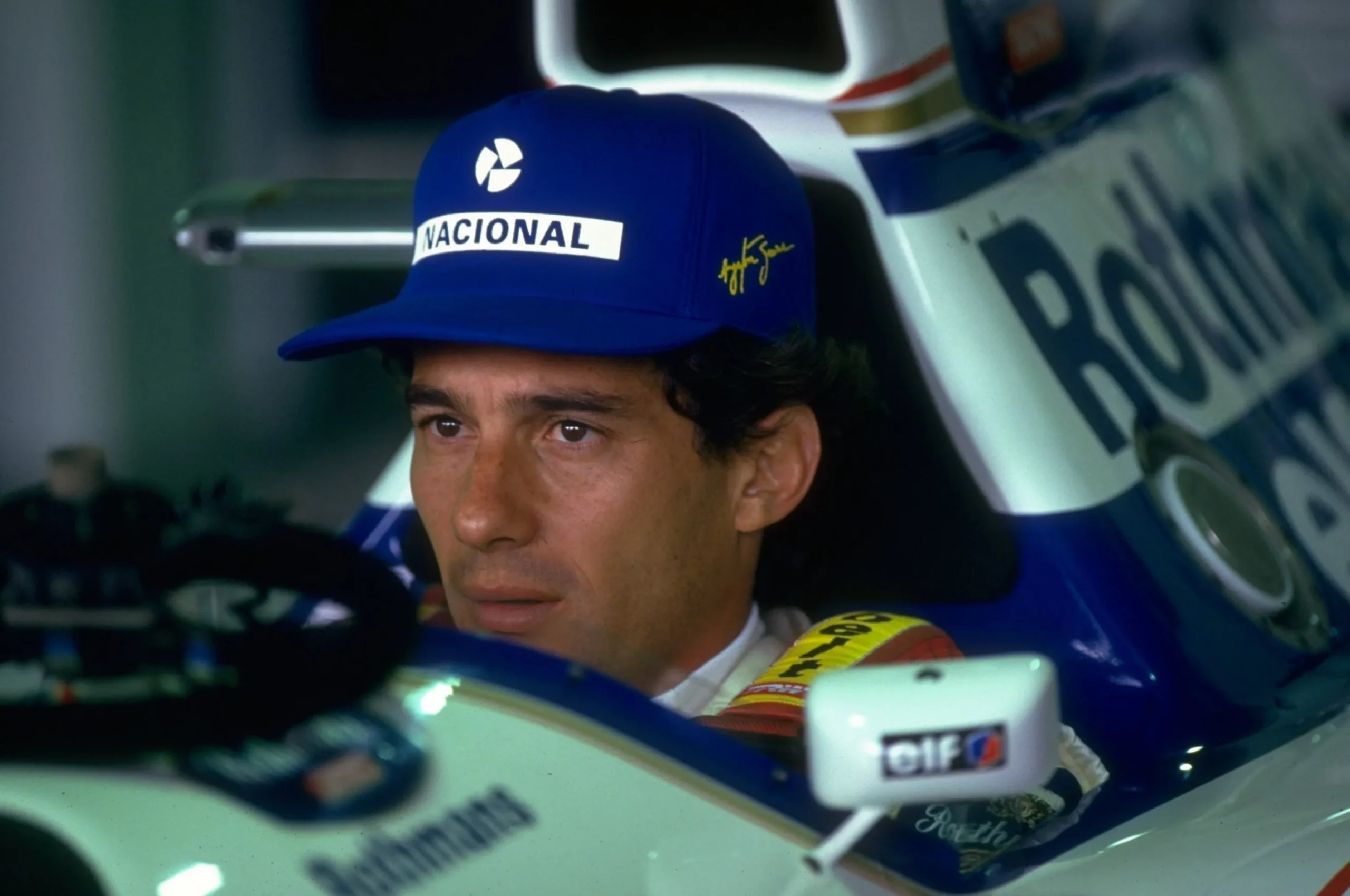 1994:  Portrait of Ayrton Senna of Brazil in his Williams Renault before the Brazilian Grand Prix at the Interlagos circuit in Sao Paulo, Brazil. Senna retired from the race after spinning off.  Mandatory Credit: Pascal  Rondeau/Allsport