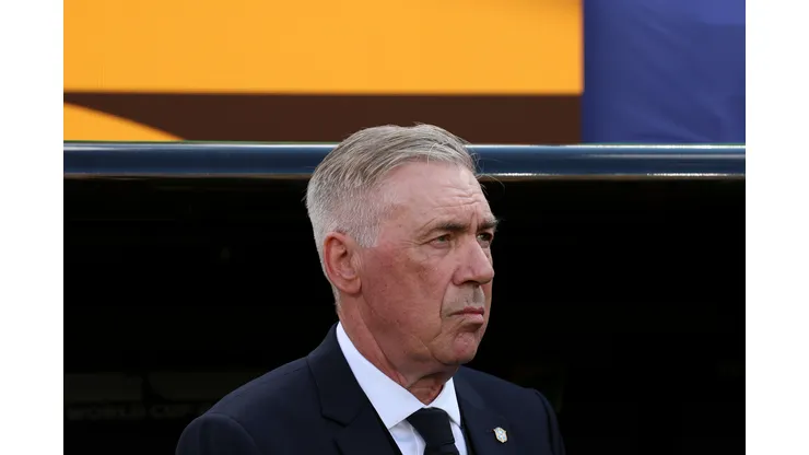 EAST RUTHERFORD, NEW JERSEY - JUNE 13: Carlo Ancelotti, Head Coach of Brazil, looks on before the FIFA World Cup 2026 Group C match between Brazil and Morocco at New York New Jersey Stadium on June 13, 2026 in East Rutherford, New Jersey. (Photo by Darrian Traynor/Getty Images)