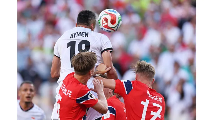 FOXBOROUGH, MASSACHUSETTS - JUNE 16: Aymen Hussein #18 of Iraq scores his team's first goal during the FIFA World Cup 2026 Group I match between Iraq and Norway at Boston Stadium on June 16, 2026 in Foxborough, Massachusetts. (Photo by Mattia Ozbot/Getty Images)