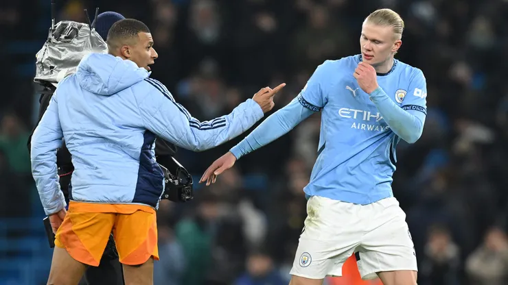 Mbappé e Haaland em partida da Champions. (Photo by Michael Regan/Getty Images)