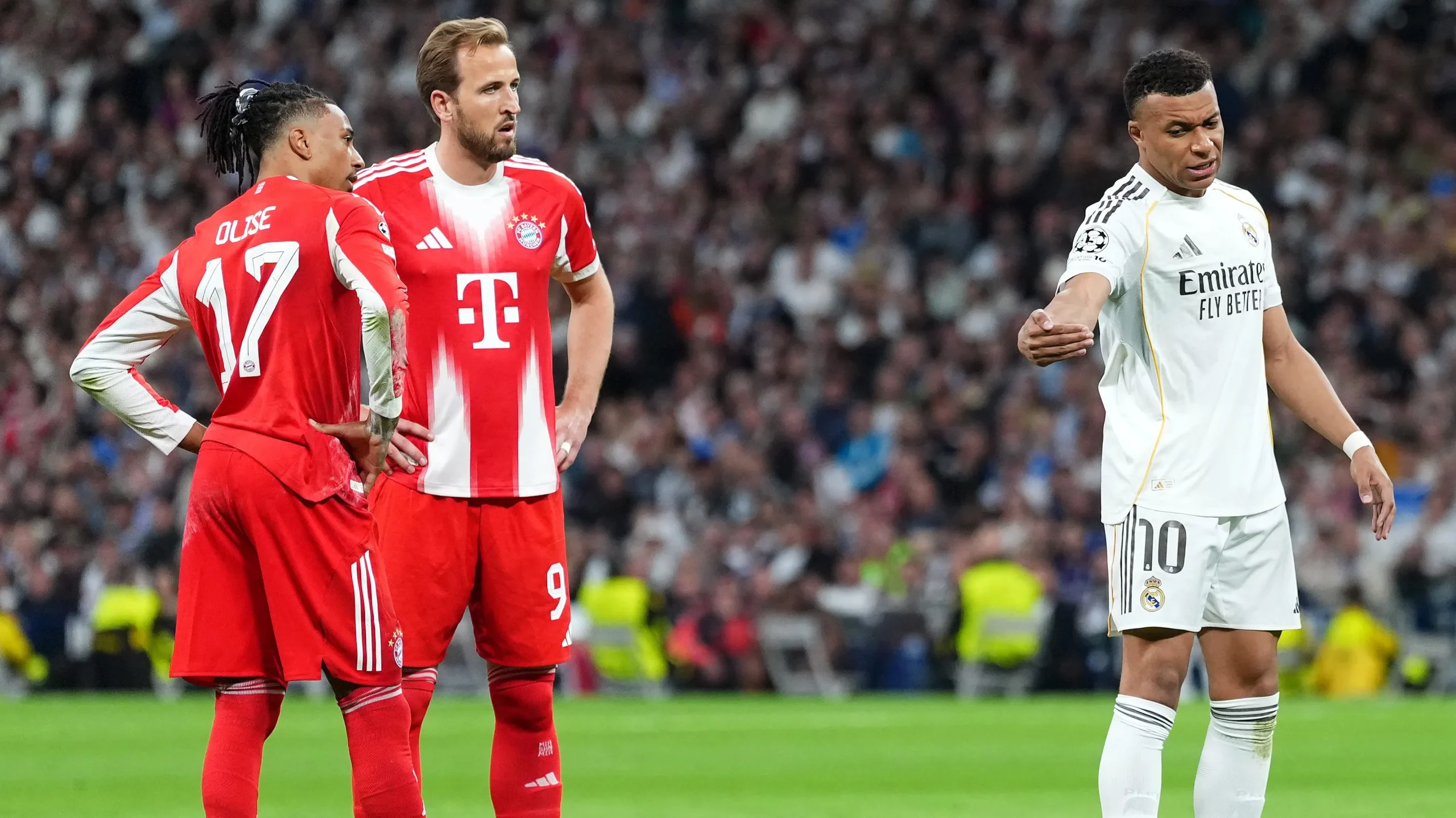 Mbappé e Kane em partida da Champions League. (Photo by Angel Martinez/Getty Images)