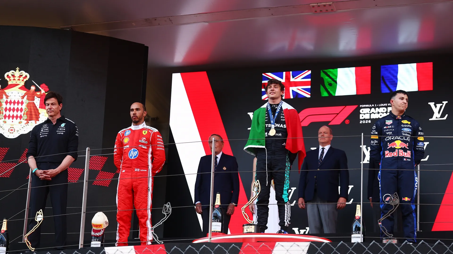 Pódio do GP de Mônaco 2026 – Foto: Joe Portlock/Getty Images