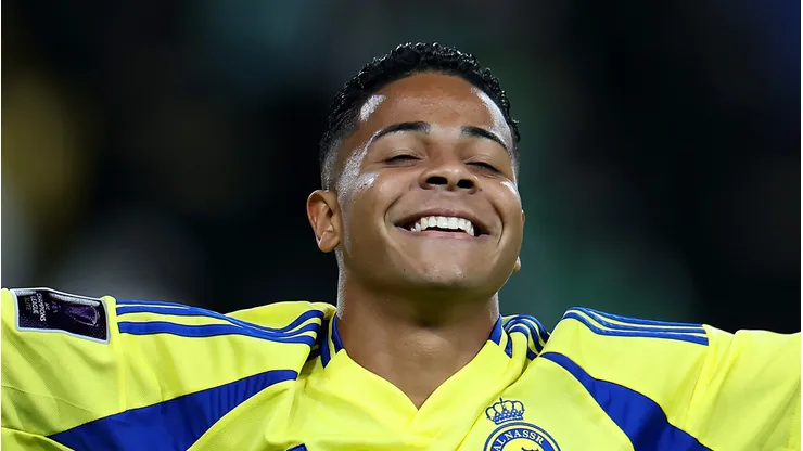 RIYADH, SAUDI ARABIA - NOVEMBER 05: Wesley of Al-Nassr celebrates scoring their fourth goal during the AFC Champions League Elite match between Al-Nassr FC and Al Ain FC at Al-Awaal Park on November 05, 2024 in Riyadh, Saudi Arabia. (Photo by Abdullah Ahmed/Getty Images)