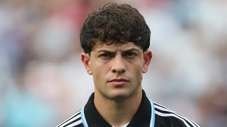 COLLEGE STATION, TEXAS - JUNE 06: Agustín Giay of Argentina stands the national anthem during the international friendly match between Argentina and Honduras at Kyle Field on June 06, 2026 in College Station, Texas. (Photo by Tim Warner/Getty Images)