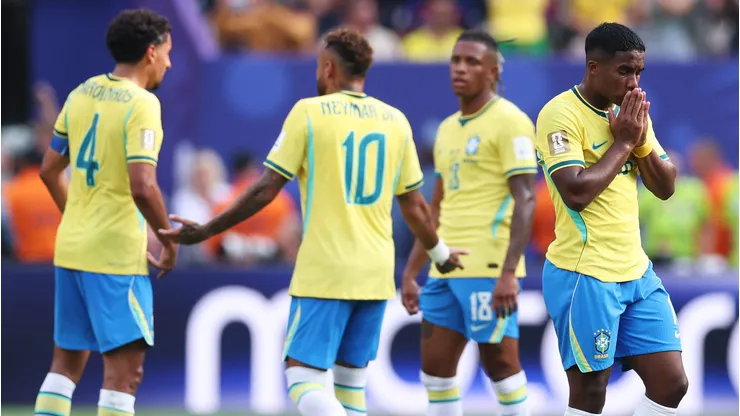 EAST RUTHERFORD, NEW JERSEY - JULY 05: Endrick #19 of Brazil reacts after conceding a second goal to Erling Haaland #9 of Norway during the FIFA World Cup 2026 Round of 16 match between Brazil and Norway at New York New Jersey Stadium on July 05, 2026 in East Rutherford, New Jersey. (Photo by Justin Setterfield/Getty Images)