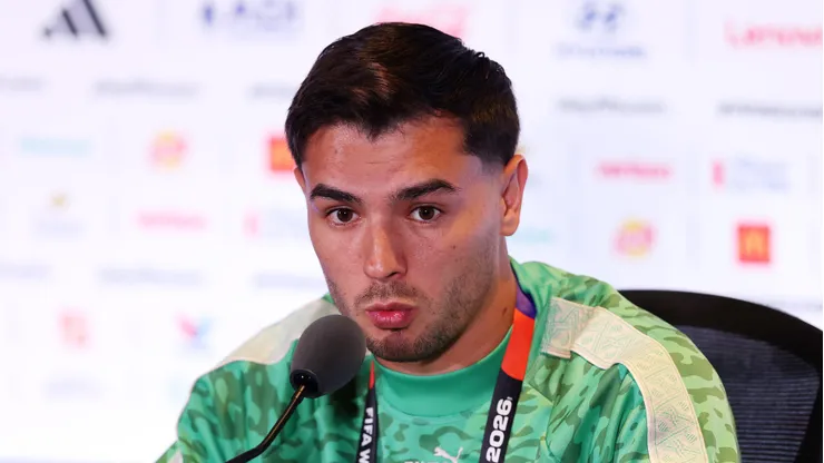 FOXBOROUGH, MASSACHUSETTS - JULY 08: Brahim Diaz #10 of Morocco speaks to the media during a Morocco Press Conference at Boston Stadium on July 08, 2026 in Foxborough, Massachusetts. (Photo by Molly Darlington/Getty Images)