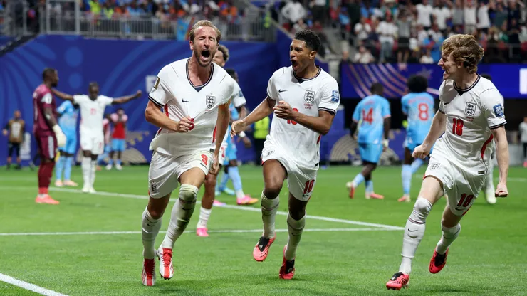 ATLANTA, GEORGIA - JULY 01: Harry Kane #9 of England celebrates scoring his team's first goal during the FIFA World Cup 2026 Round Of 32 match between England and Congo DR at Atlanta Stadium on July 01, 2026 in Atlanta, Georgia. (Photo by Richard Pelham/Getty Images)