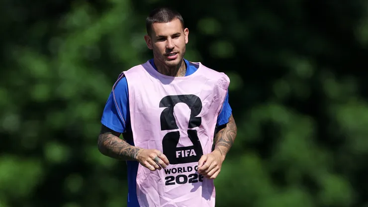 WALTHAM, MASSACHUSETTS - JULY 08: Lucas Hernandez #21 of France looks on during a France Training Session at Bentley University on July 08, 2026 in Waltham, Massachusetts. (Photo by Molly Darlington/Getty Images)