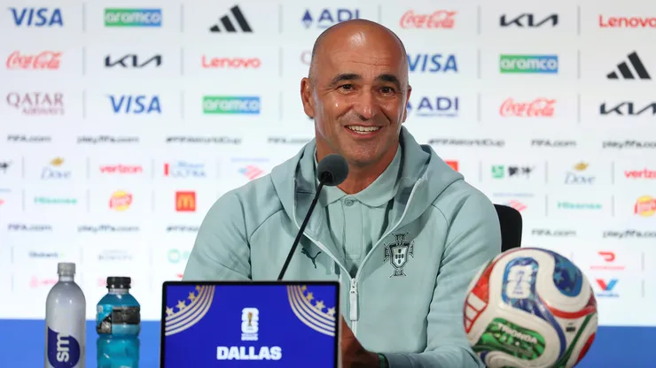 ARLINGTON, TEXAS - JULY 05: Head Coach Roberto Martinez of Portugal speaks to the media during the press conference of Winner Match 83 one day ahead of the FIFA World Cup 2026 Round Of 16 match between Winner Match 83 and Winner Match 84 at Dallas Stadium on July 05, 2026 in Arlington, Texas. (Photo by Stacy Revere/Getty Images)