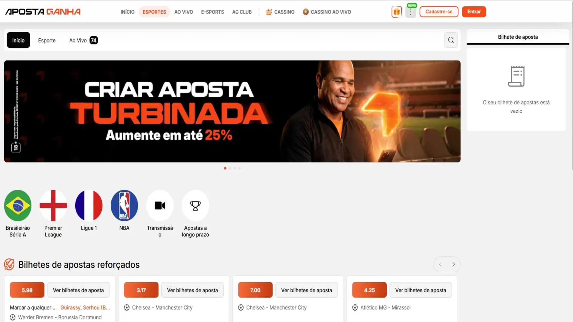 O site da Aposta Ganha é bem fácil de ser usado | Crédito: Reprodução / Aposta Ganha